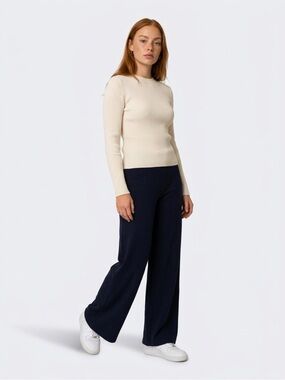 Mango Wide-Leg Knit Pants in Navy
